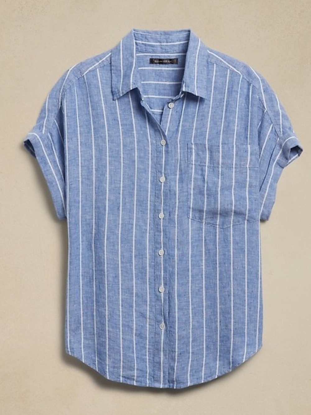 BANANA REPUBLIC 100% Linen Resort Stripe Shirt Size M Like New